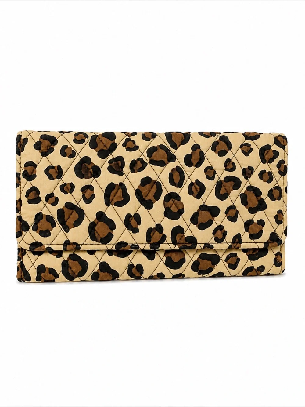 Vera Bradley Tan Brown Black Leopard Print Cotton Quilted Trifold Wallet